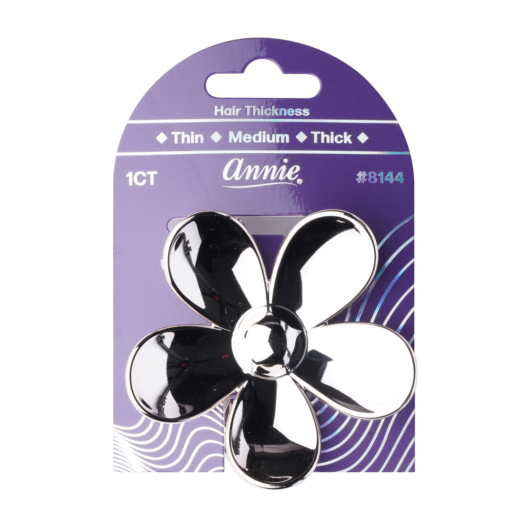 Annie Shiny Floral Jaw Clip 7.5cm, 1 Count Metallic Hair Clip, Silver