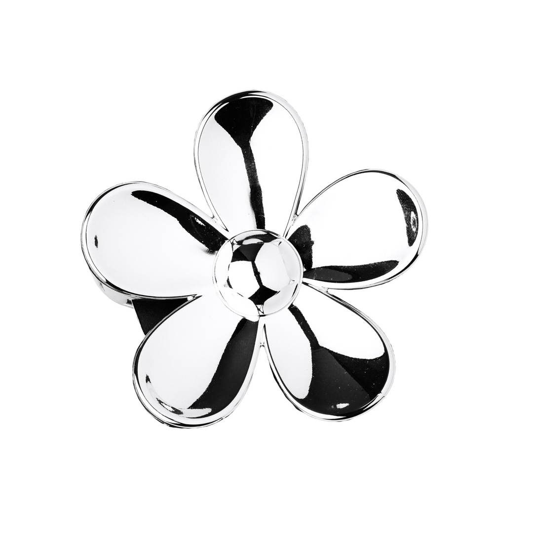 Annie Shiny Floral Jaw Clip 7.5cm, 1 Count Metallic Hair Clip, Silver