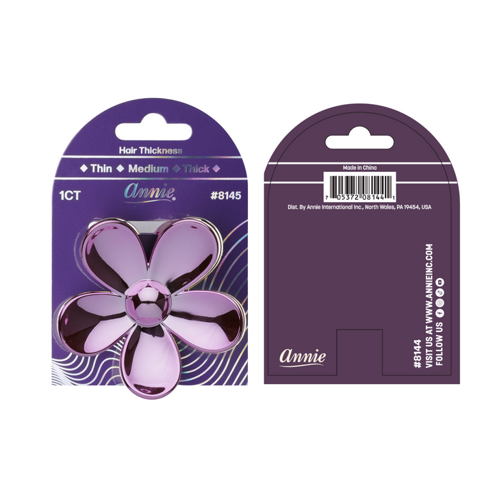 Annie Shiny Floral Jaw Clip 7.5cm, 1 Count Metallic Hair Clip, Rose Gold