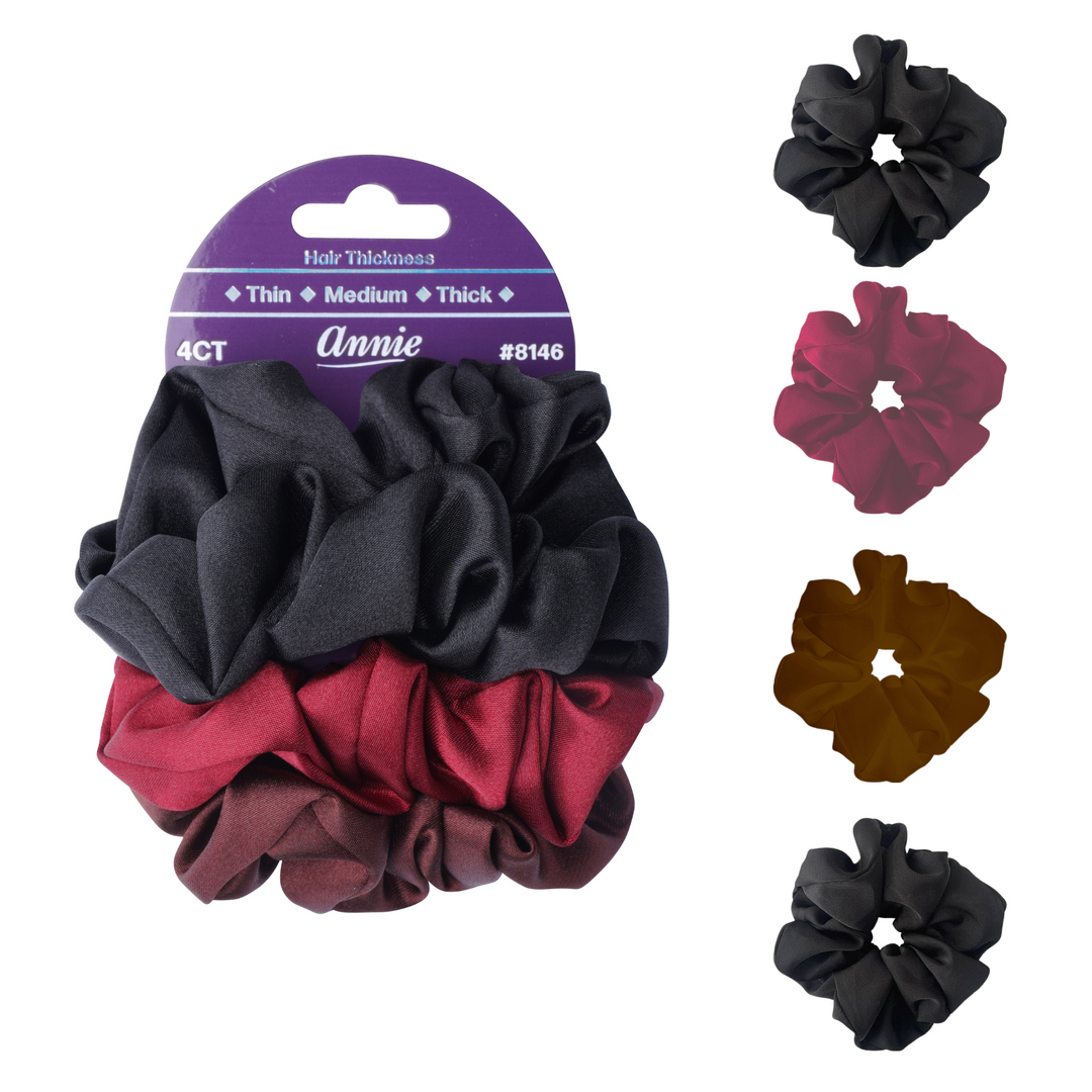 Annie Satin Scrunchies Set, 4 Count, Assorted Colors
