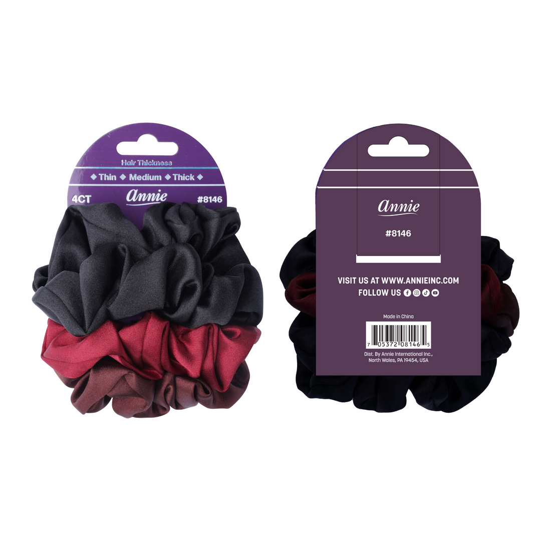 Annie Satin Scrunchies Set, 4 Count, Assorted Colors