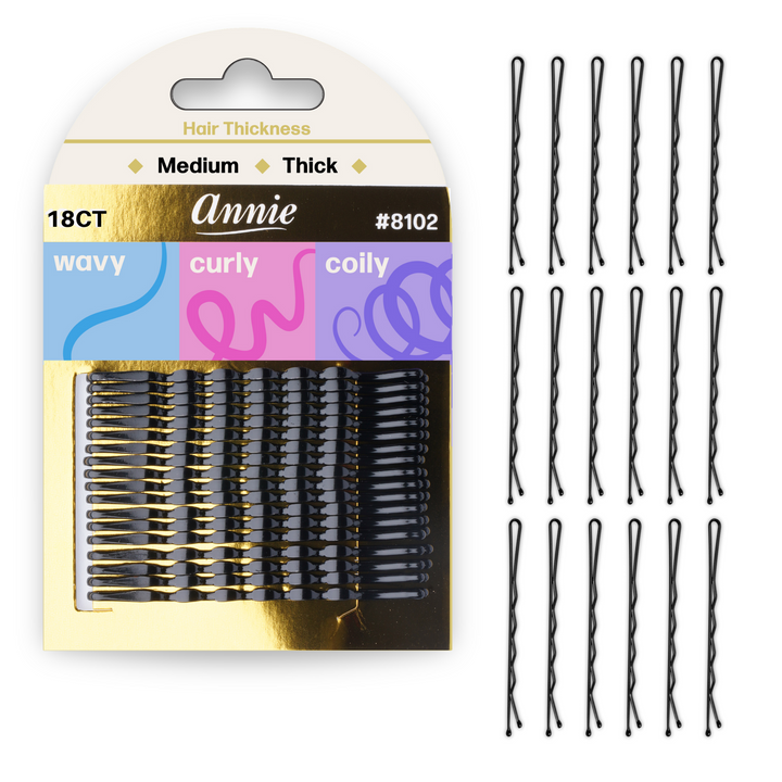 Annie Firm Hold Bobby Pins 6.4cm, 18 Count, Black