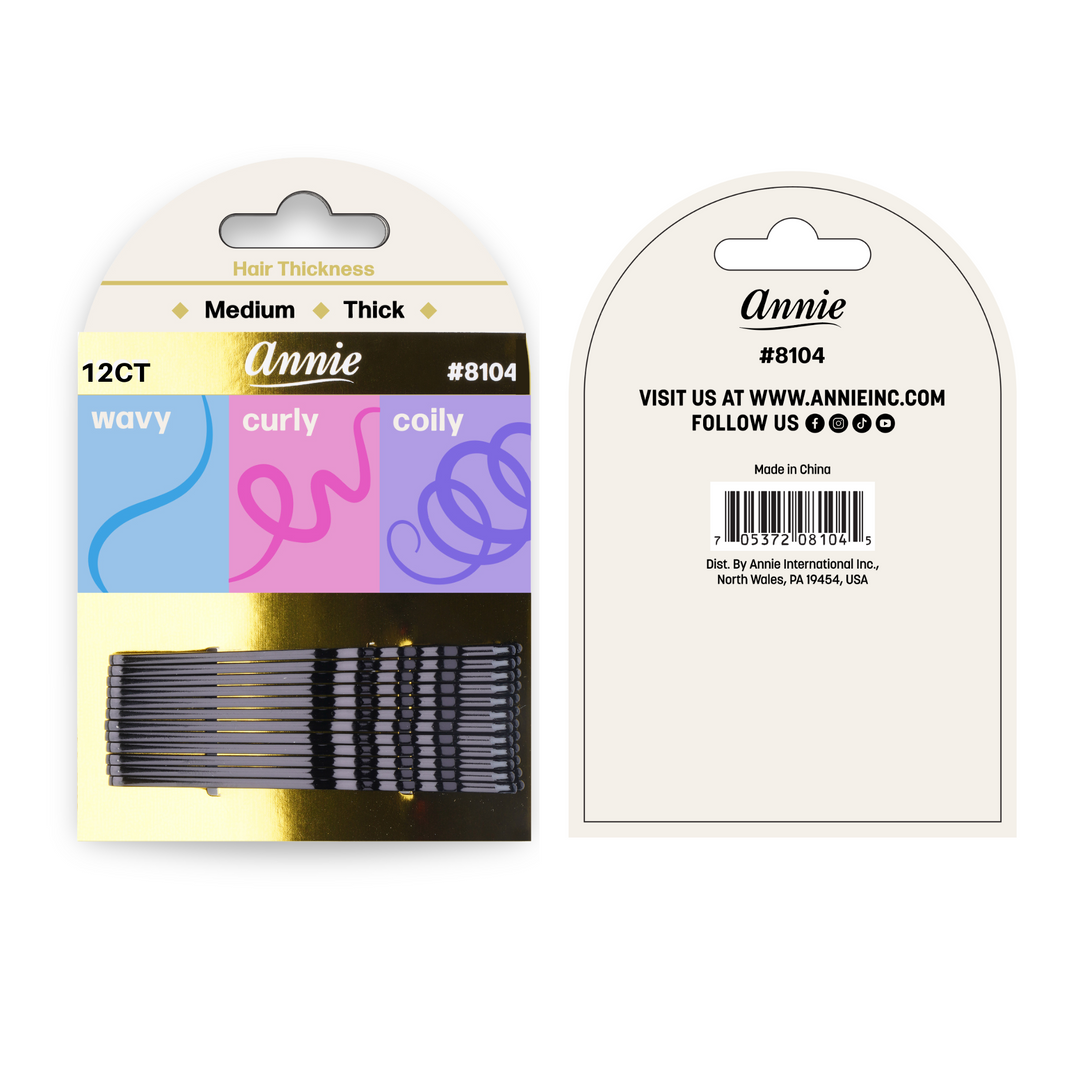 Annie Extra Jumbo Curved Bob Pin 7cm, 12 Count, Black