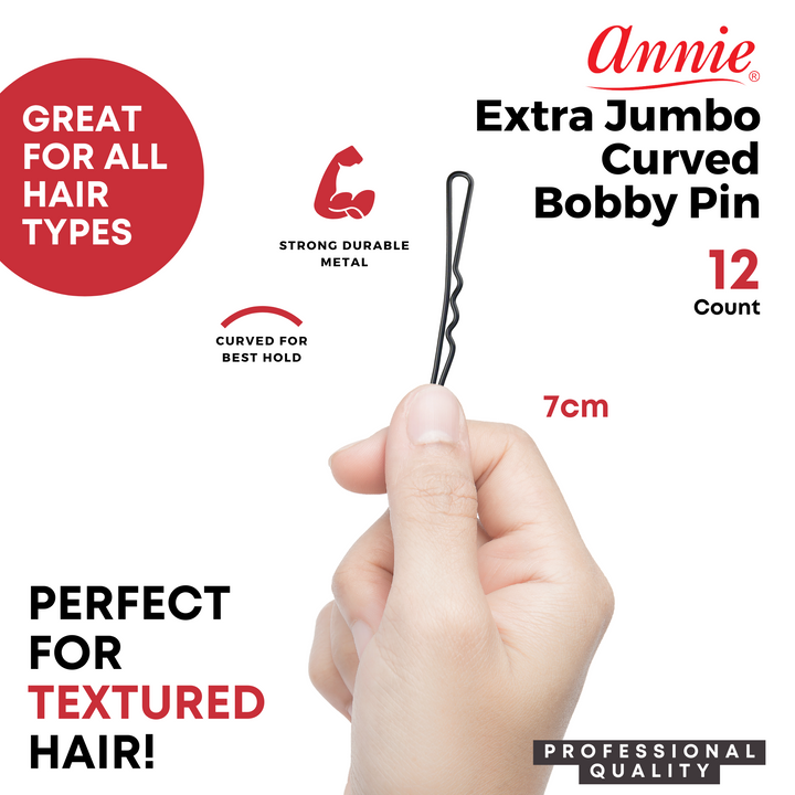 Annie Extra Jumbo Curved Bob Pin 7cm, 12 Count, Black