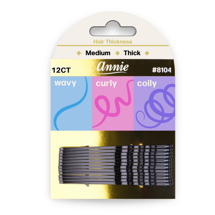 Annie Extra Jumbo Curved Bob Pin 7cm, 12 Count, Black