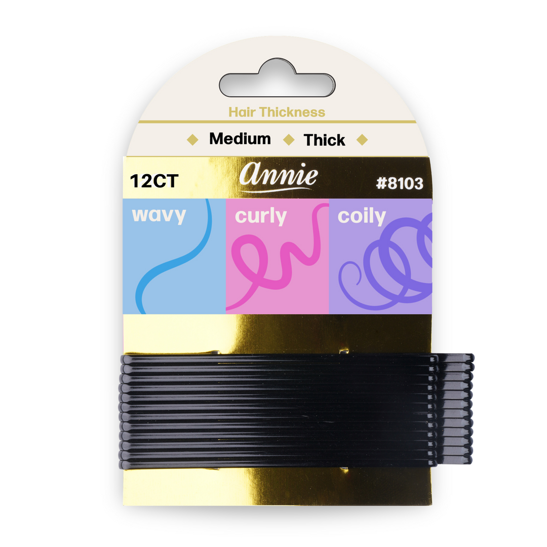 Annie Extra Jumbo Curved Hair Pin 9cm, 12 Count Fancy Styling Pin, Black