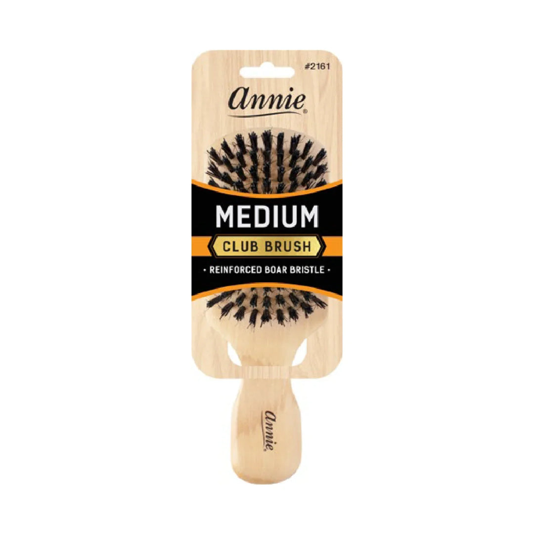 Annie Medium Wooden Club Brush, Boar & Nylon Bristle, Light Brown