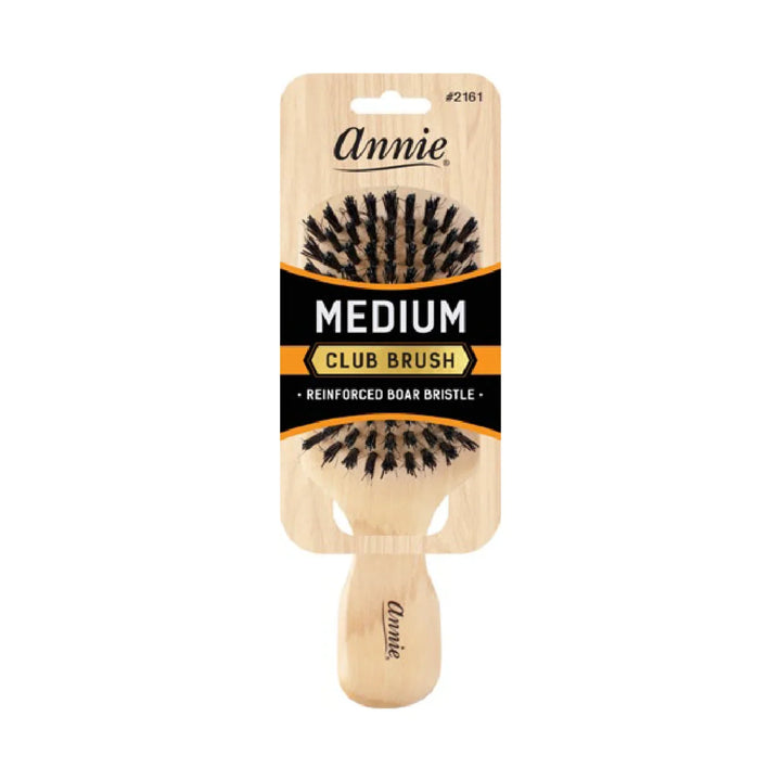 Annie Medium Wooden Club Brush, Boar & Nylon Bristle, Light Brown
