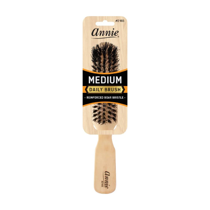 Annie Medium Wooden 5 Row Brush, Boar & Nylon Bristle, Light Brown