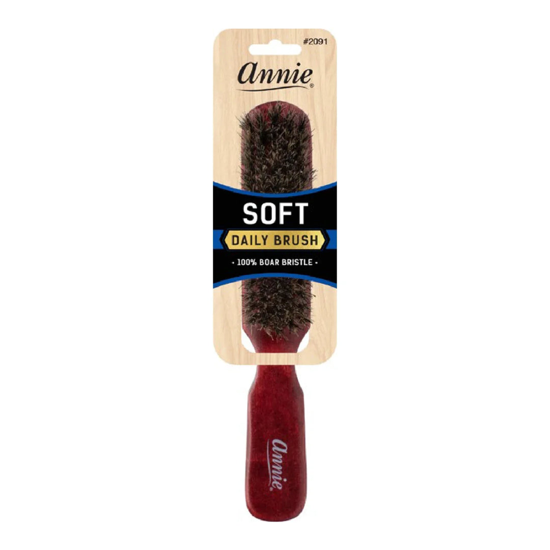 Annie Soft 5 Row 100% Boar Bristle Wooden Daily Brush, 1 Count, Dark Brown
