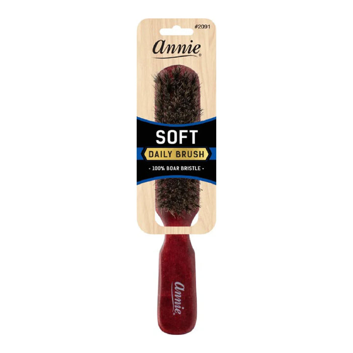 Annie Soft 5 Row 100% Boar Bristle Wooden Daily Brush, 1 Count, Dark Brown