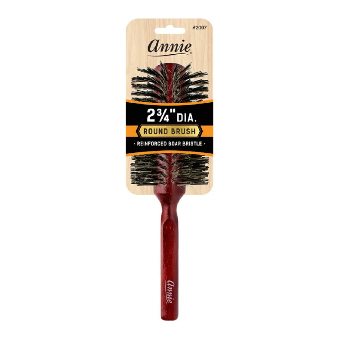 Annie Hard Round Bristle Brush, 2 3/4 Inch Boar & Nylon, Dark Brown