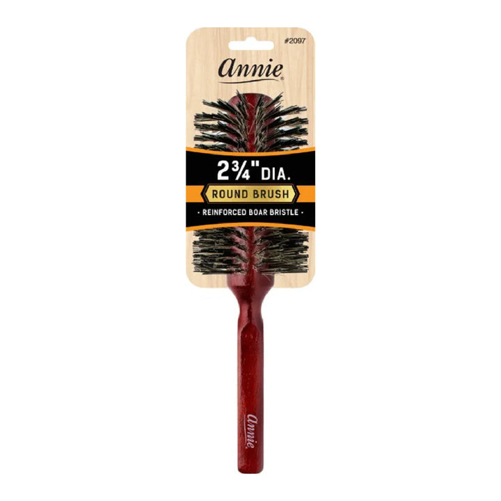 Annie Hard Round Bristle Brush, 2 3/4 Inch Boar & Nylon, Dark Brown