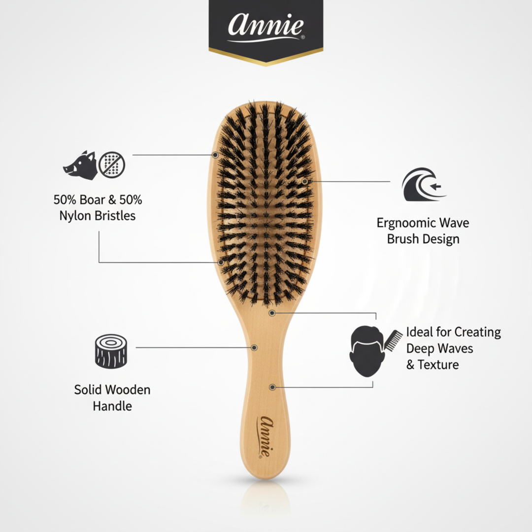 Annie Hard Boar & Nylon Bristle Wave Brush, 1 Count, Light Brown