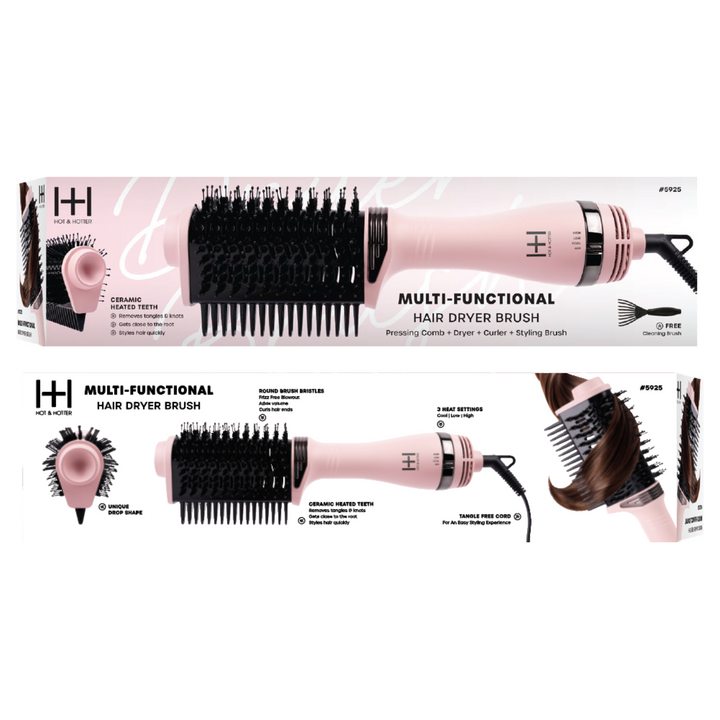 Hot & Hotter Multi-Functional Hair Dryer Brush with Comb, Pink