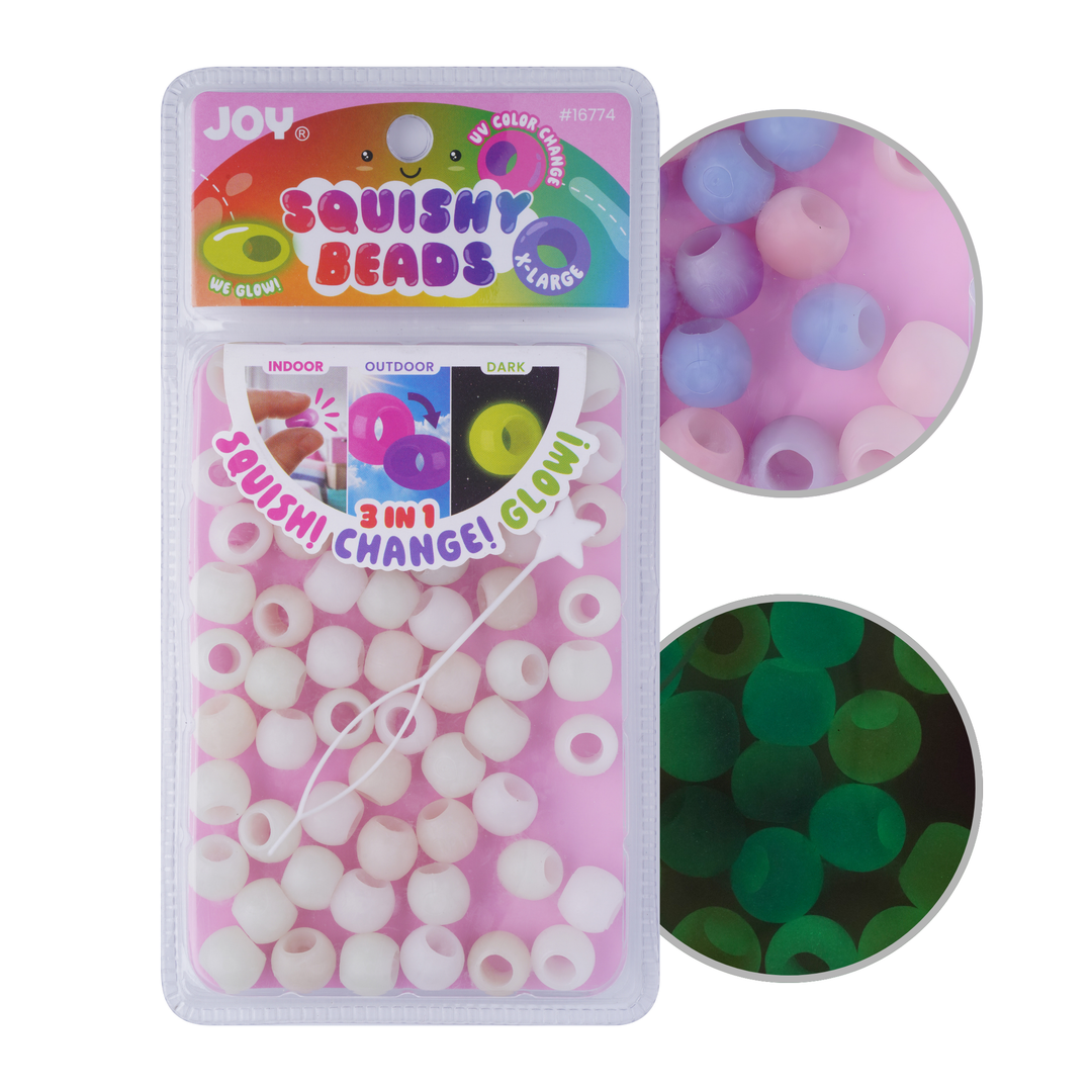 Joy Round Squishy Hair Beads X-Large, 80 Count, UV Glow-in-Dark White