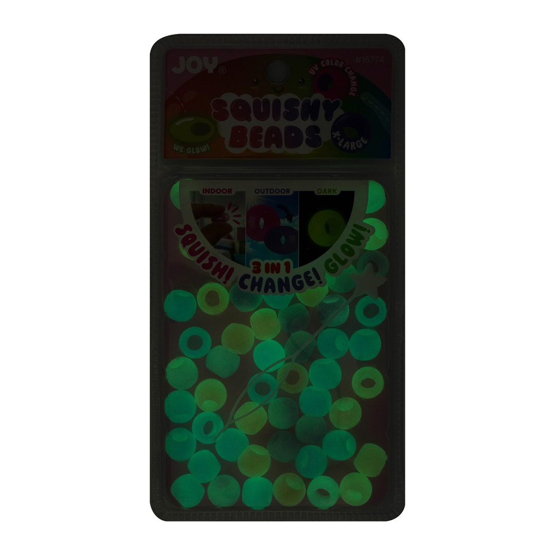Joy Round Squishy Hair Beads X-Large, 80 Count, UV Glow-in-Dark White