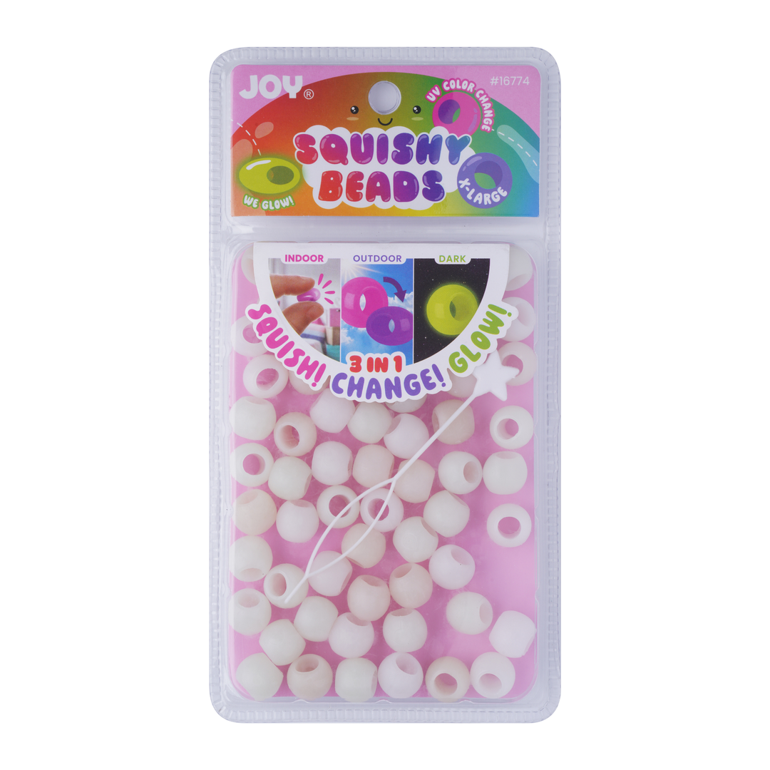Joy Round Squishy Hair Beads X-Large, 80 Count, UV Glow-in-Dark White