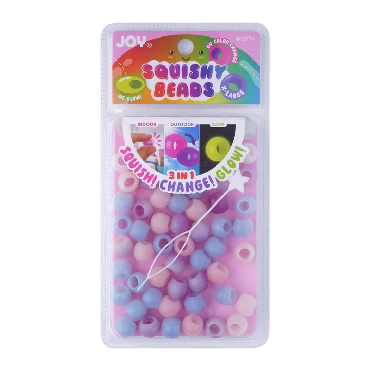 Joy Round Squishy Hair Beads X-Large, 80 Count, UV Glow-in-Dark White