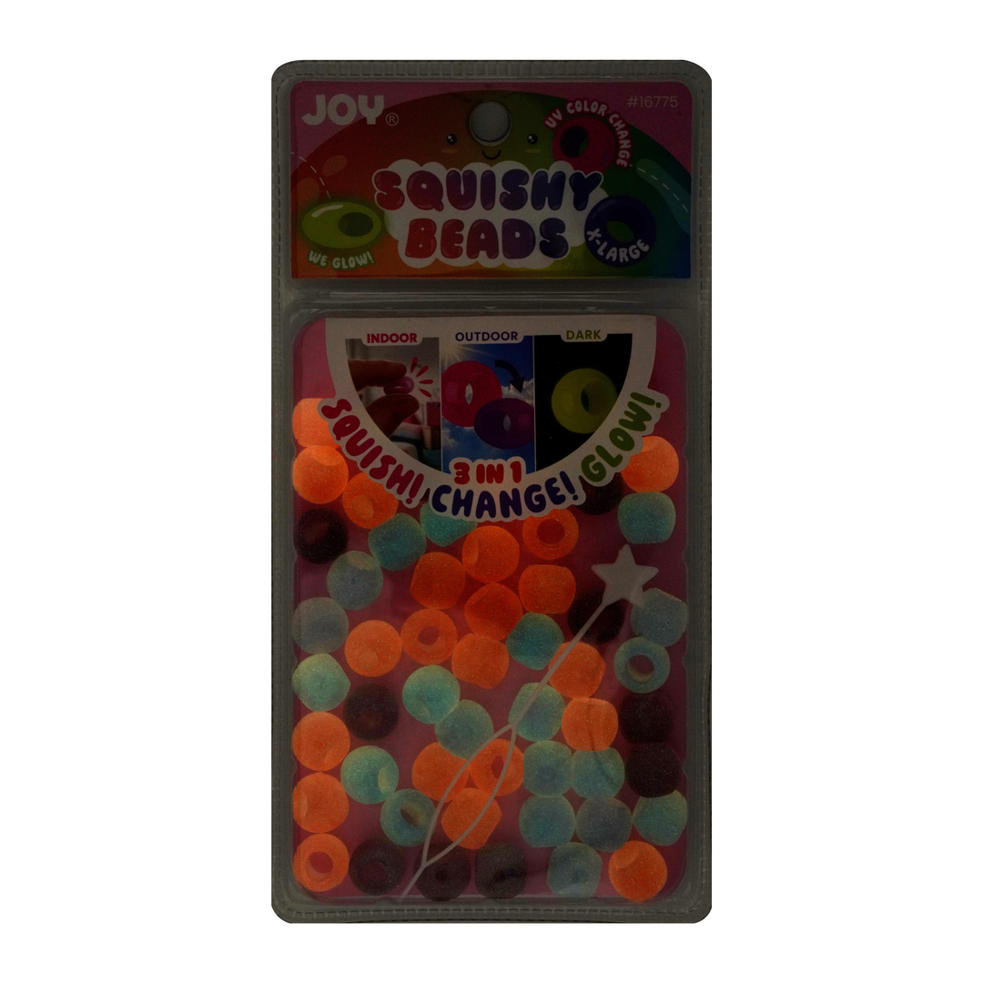 Joy Round Squishy Hair Beads X-Large, 80 Count, UV Glow-in-Dark Pink