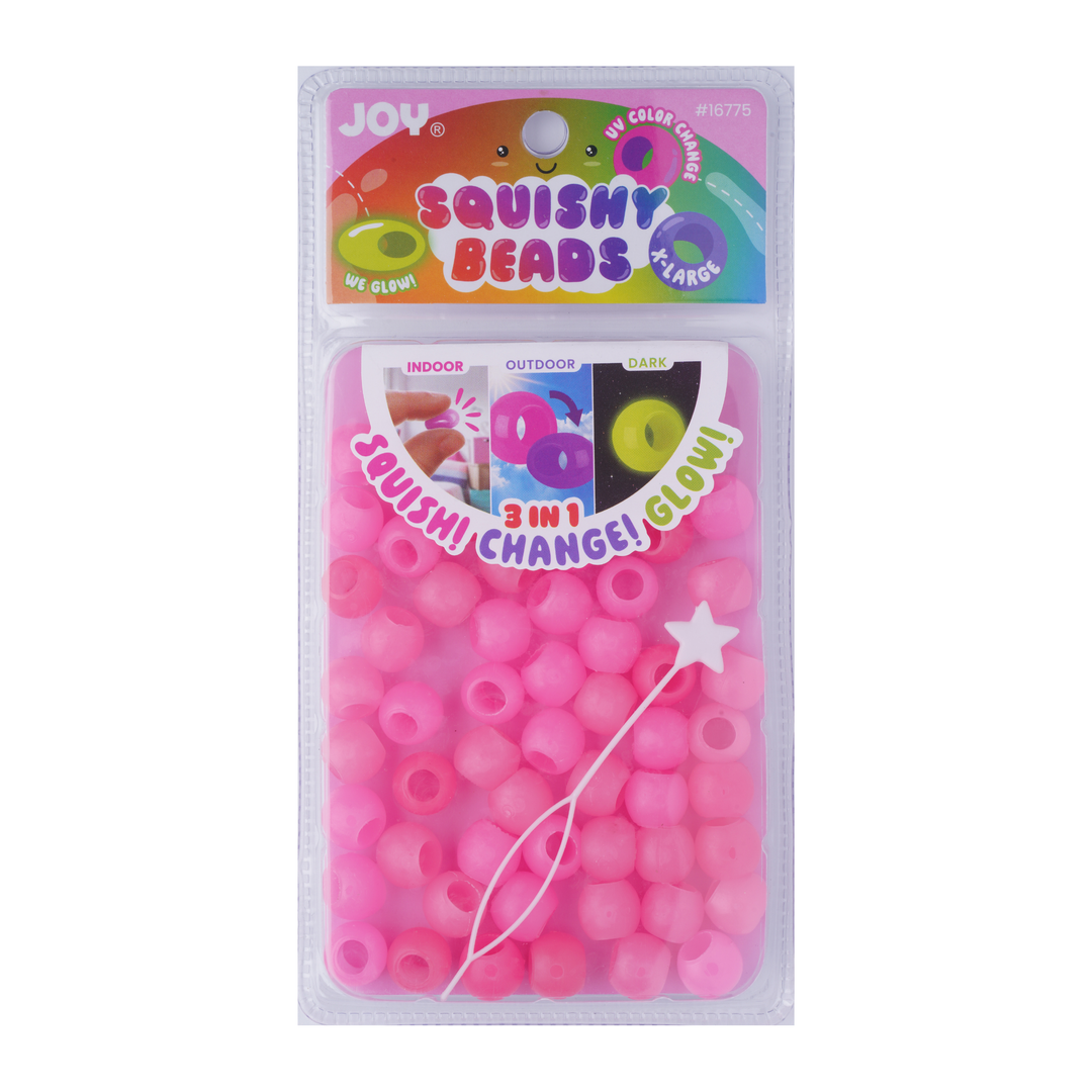 Joy Round Squishy Hair Beads X-Large, 80 Count, UV Glow-in-Dark Pink