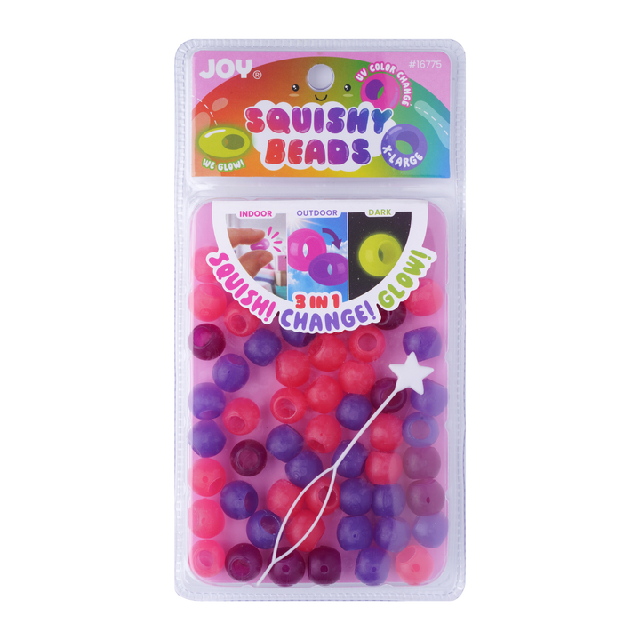 Joy Round Squishy Hair Beads X-Large, 80 Count, UV Glow-in-Dark Pink
