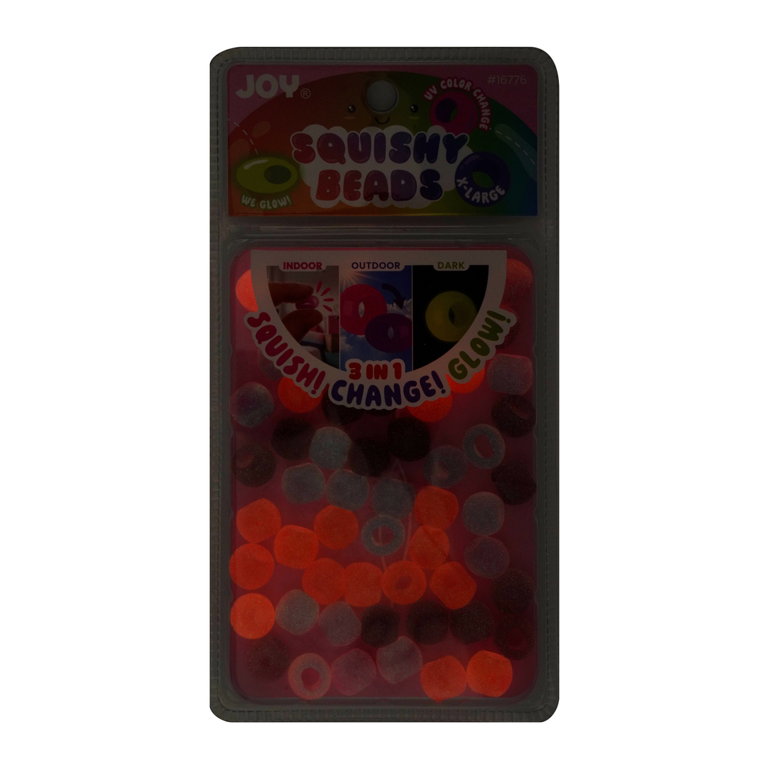 Joy Round Squishy Hair Beads X-Large, 80 Count, UV Glow-in-Dark Hot Pink