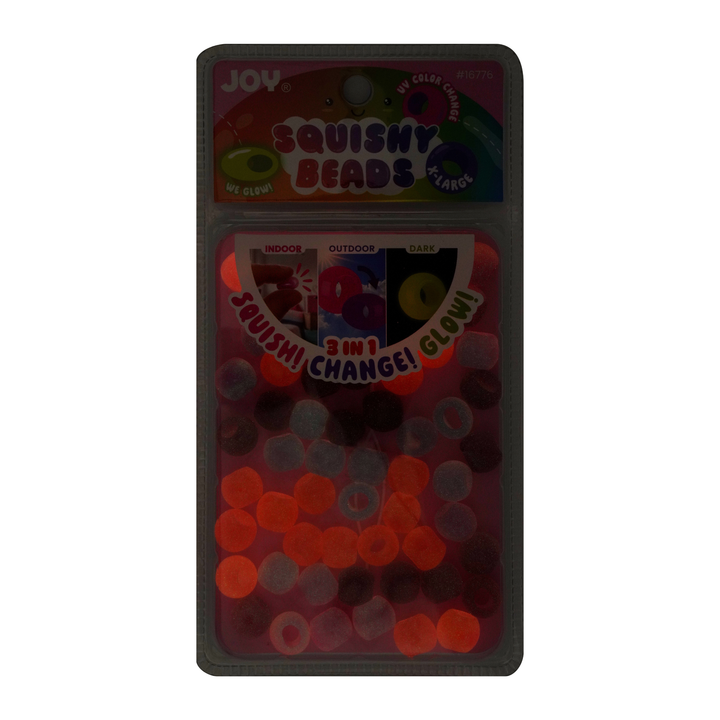 Joy Round Squishy Hair Beads X-Large, 80 Count, UV Glow-in-Dark Hot Pink