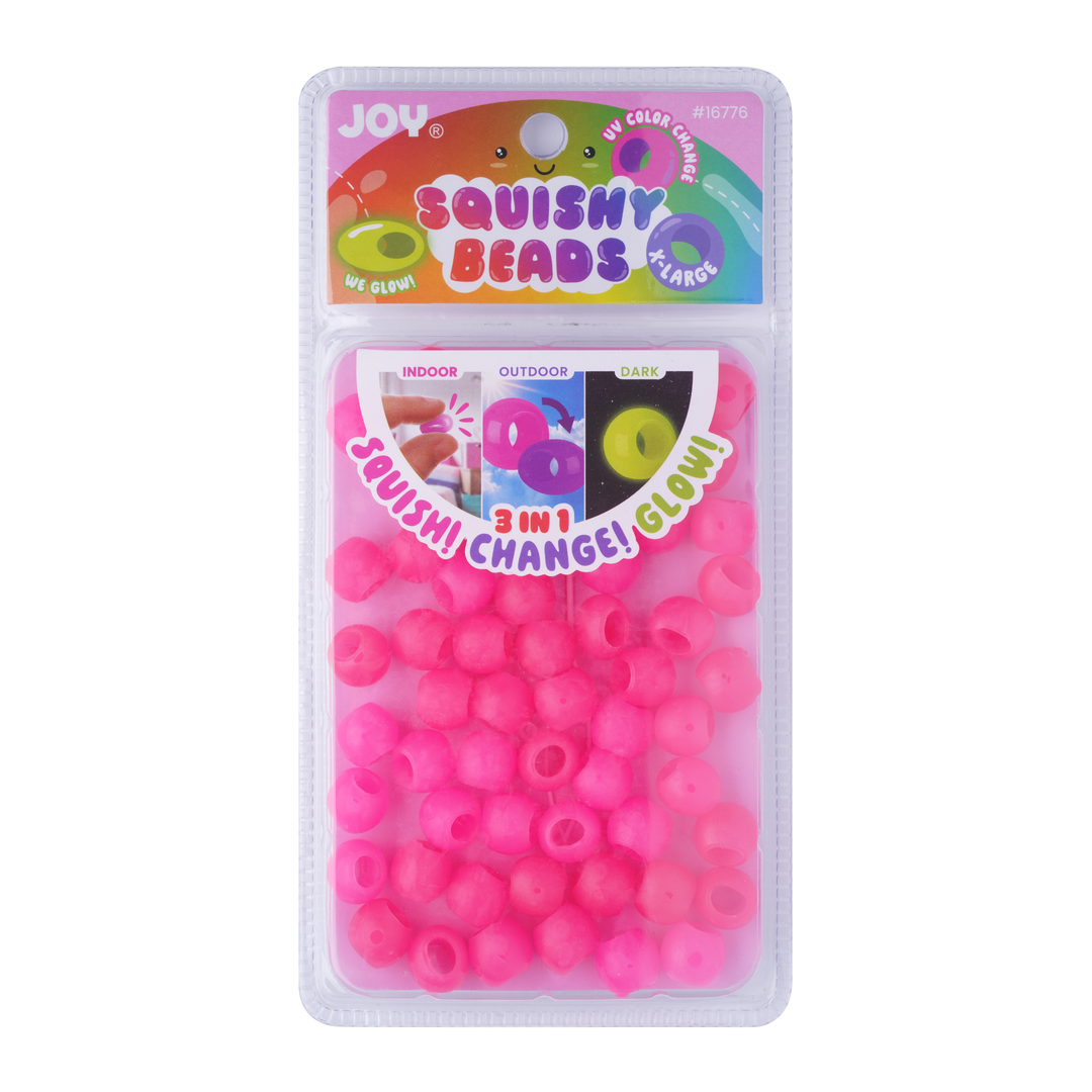 Joy Round Squishy Hair Beads X-Large, 80 Count, UV Glow-in-Dark Hot Pink