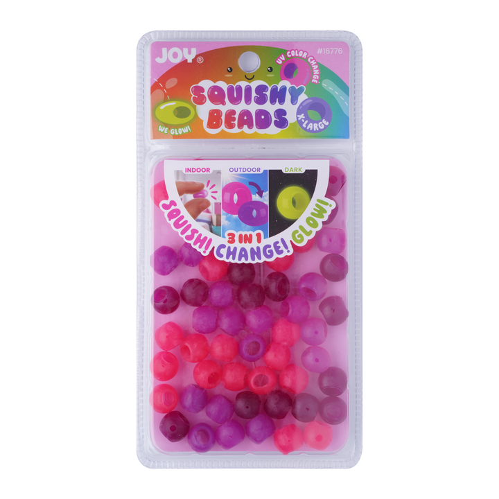 Joy Round Squishy Hair Beads X-Large, 80 Count, UV Glow-in-Dark Hot Pink