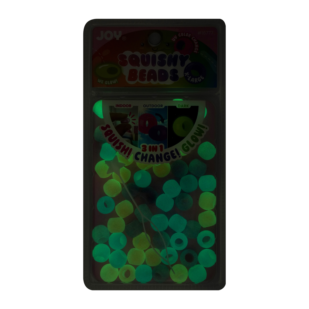 Joy Round Squishy Hair Beads X-Large, 80 Count, UV Glow-in-Dark White Mix
