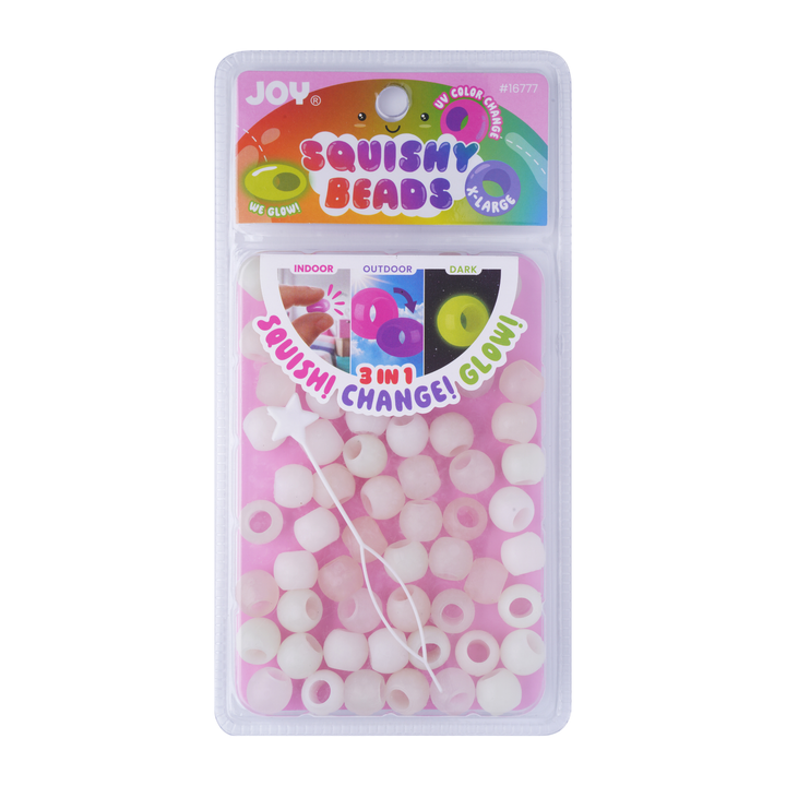 Joy Round Squishy Hair Beads X-Large, 80 Count, UV Glow-in-Dark White Mix