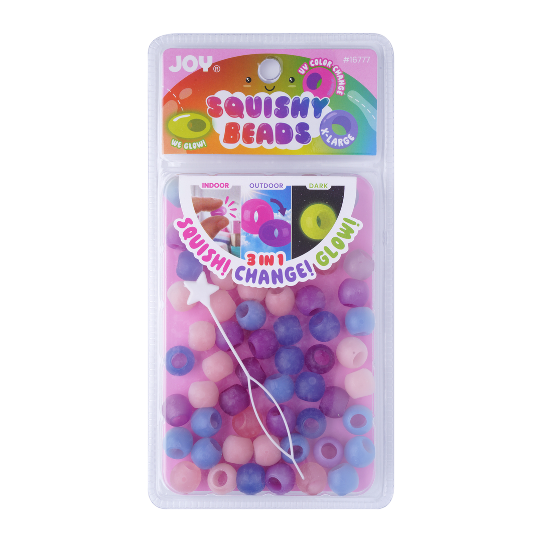 Joy Round Squishy Hair Beads X-Large, 80 Count, UV Glow-in-Dark White Mix