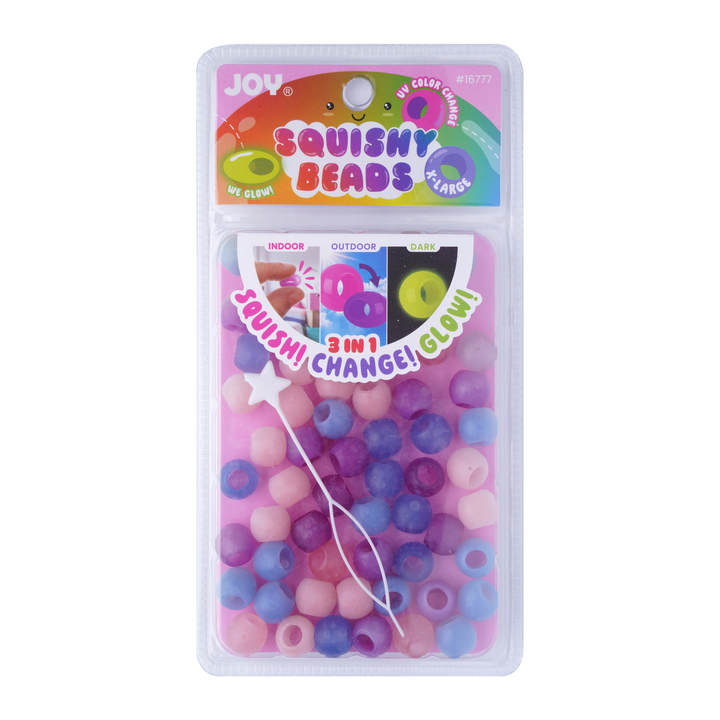 Joy Round Squishy Hair Beads X-Large, 80 Count, UV Glow-in-Dark White Mix