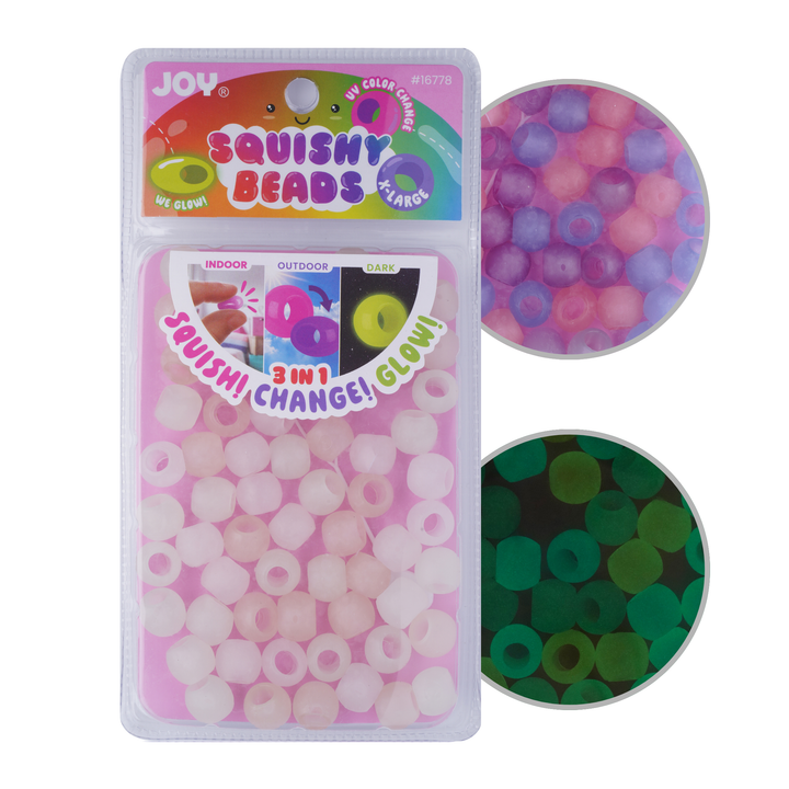 Joy Round Squishy Hair Beads X-Large, 80 Count, UV Glow-in-Dark Clear