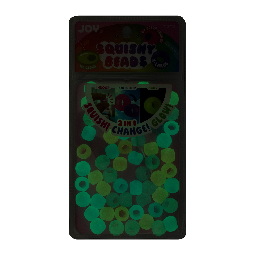 Joy Round Squishy Hair Beads X-Large, 80 Count, UV Glow-in-Dark Clear