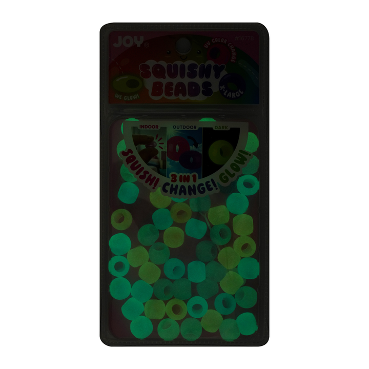Joy Round Squishy Hair Beads X-Large, 80 Count, UV Glow-in-Dark Clear