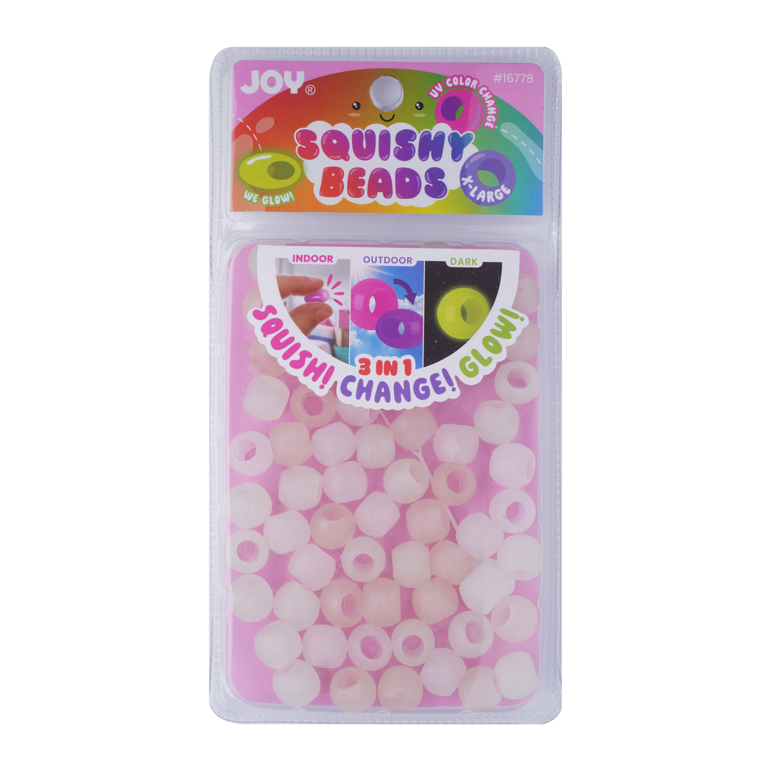 Joy Round Squishy Hair Beads X-Large, 80 Count, UV Glow-in-Dark Clear