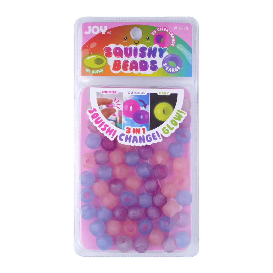 Joy Round Squishy Hair Beads X-Large, 80 Count, UV Glow-in-Dark Clear