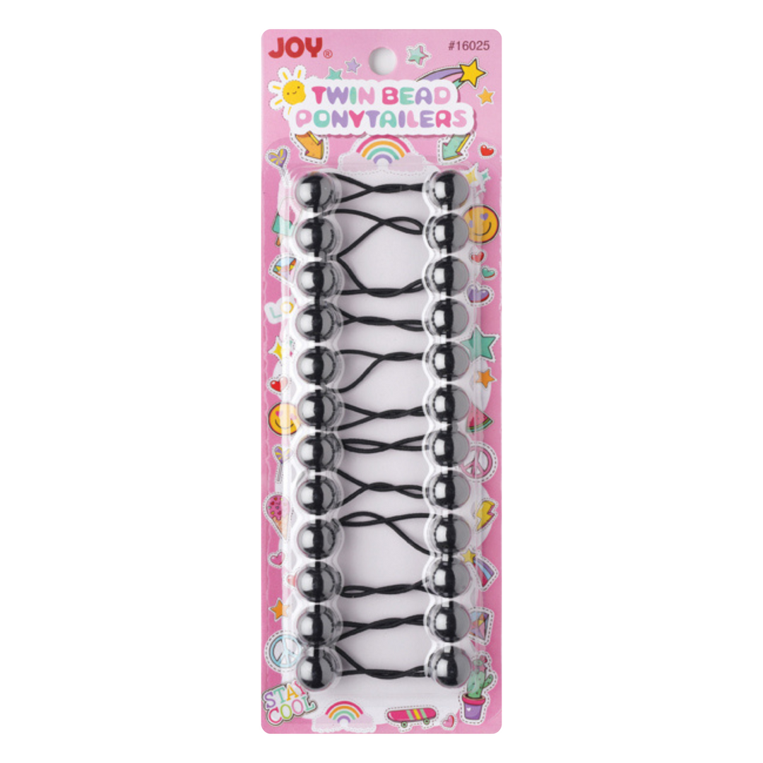 Joy Twin Beads Ponytailers 16mm, 12 Count, Black
