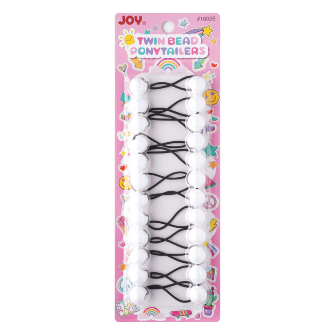 Joy Twin Beads Ponytailers 16mm, 12 Count, White