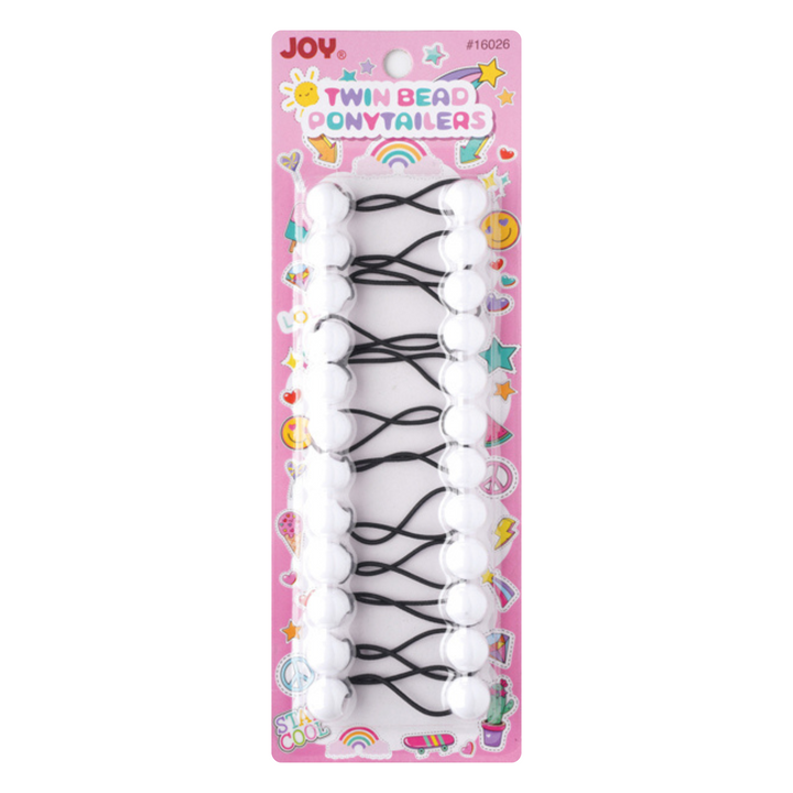 Joy Twin Beads Ponytailers 16mm, 12 Count, White