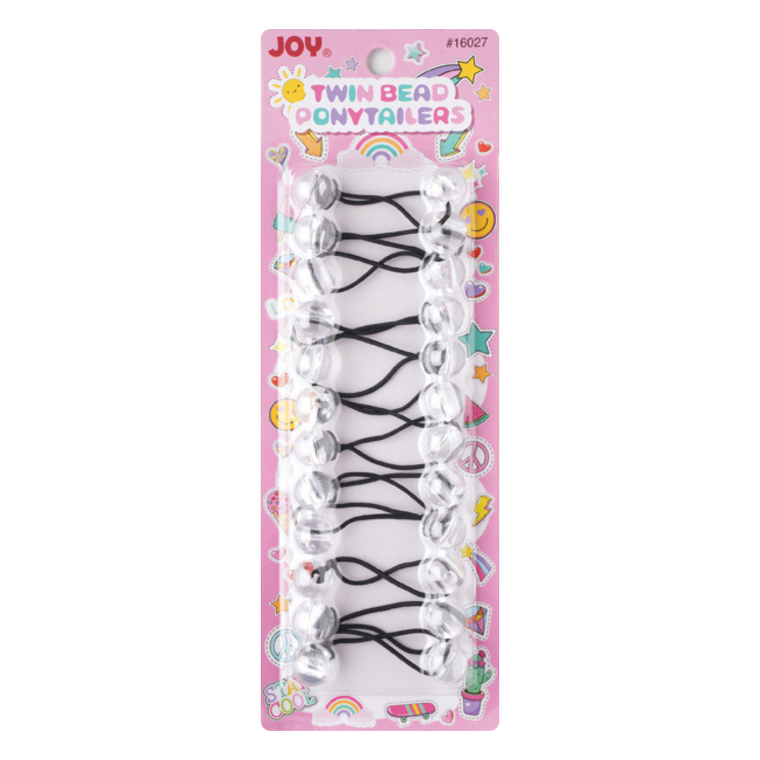 Joy Twin Beads Ponytailers 16mm, 12 Count, Clear