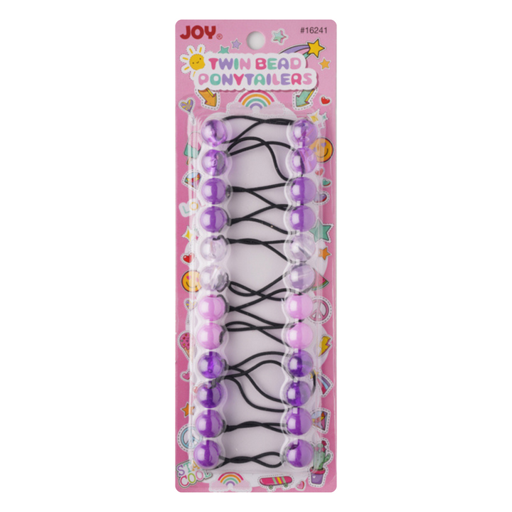 Joy Twin Bead Ponytailers 16mm, 12 Count, Assorted Purple