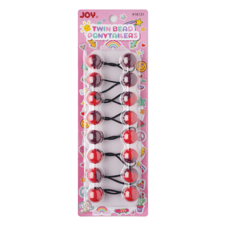Joy Twin Beads Ponytailers 20mm, 8 Count, Two Tone Red