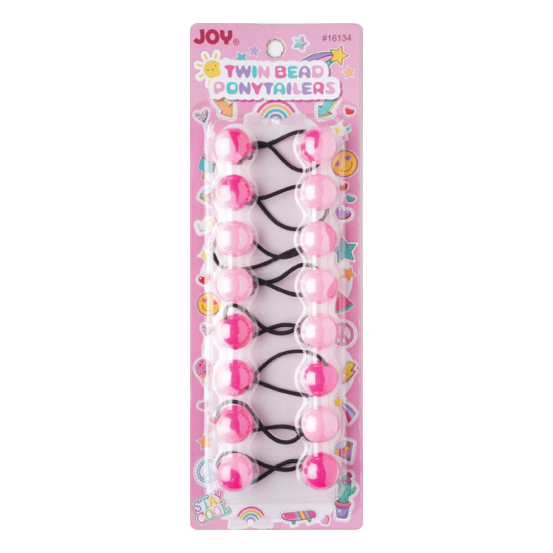 Joy Twin Beads Ponytailers 20mm, 8 Count, Two Tone Pink
