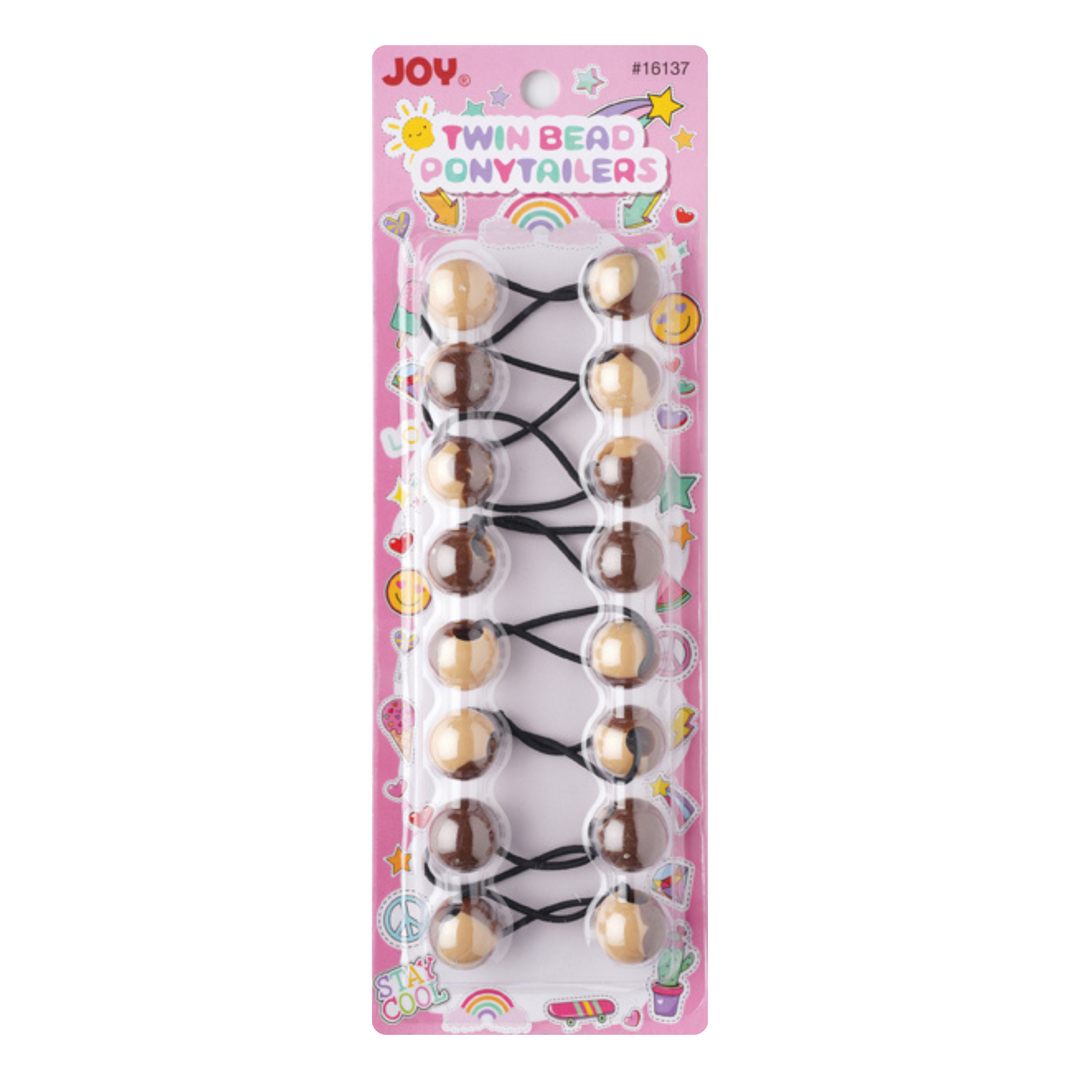 Joy Twin Beads Ponytailers 20mm, 8 Count, Two Tone Brown