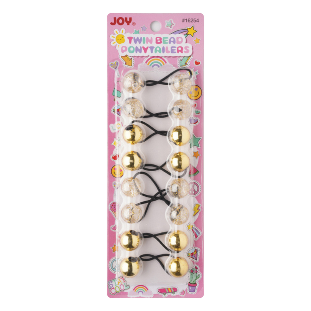 Joy Twin Beads Ponytailer 20mm, 8 Count, Assorted Gold