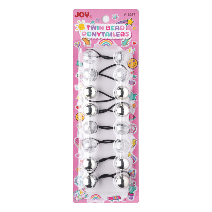 Joy Twin Beads Ponytailer 20mm, 8 Count, Assorted Silver