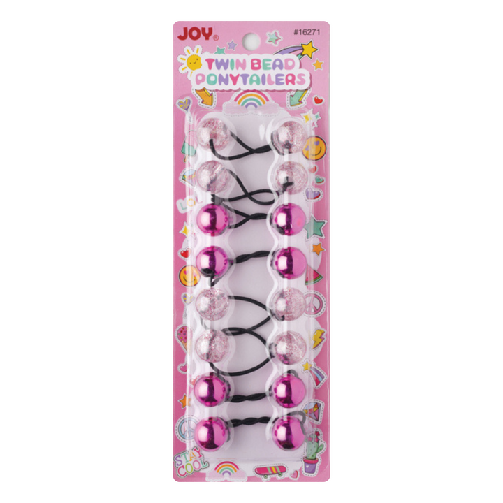 Joy Twin Beads Ponytailers 20mm, 8 Count, Assorted Pink